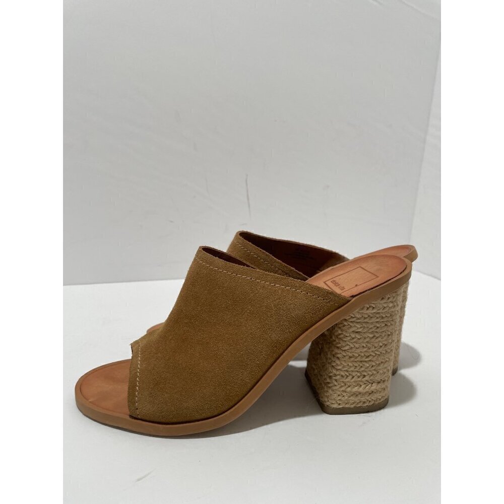Dolce Vita Sandals Alycia Brown Suede Mules Open Toe Braided Chunky Heel Womens